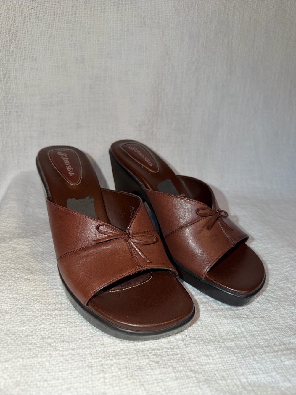 St. John's Bay Brown Leather Slide Mules with Knot Accent